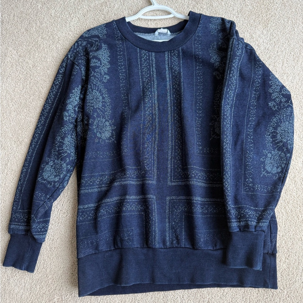 Club Monaco Sweat Shirt Blue Patterned Crewneck Mens Size Small - Picture 1 of 5